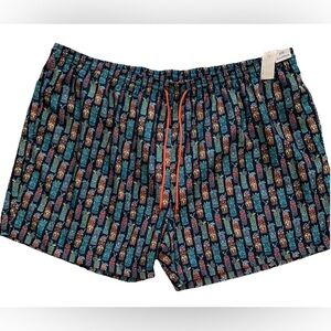 NEW SIZE 4XB Big Man  Roundtree & Yorke Shorts Swim Trunks Black Multi MSRP $70